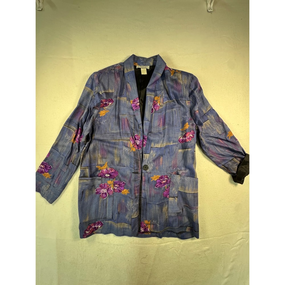 Kensington Square Blazer Womens Large Blue Purple Floral Vintage USA
